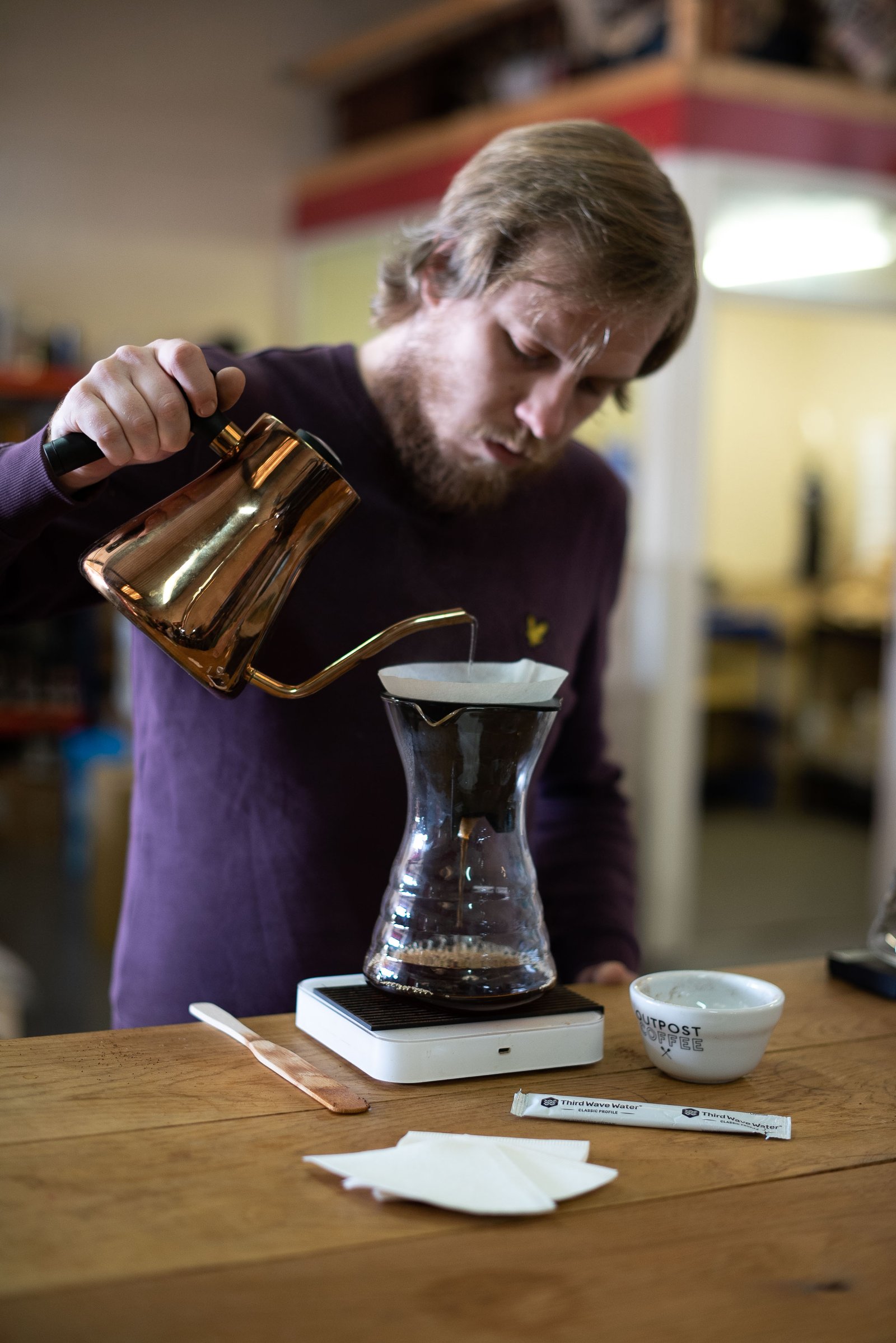 Coffee pour-over action shot